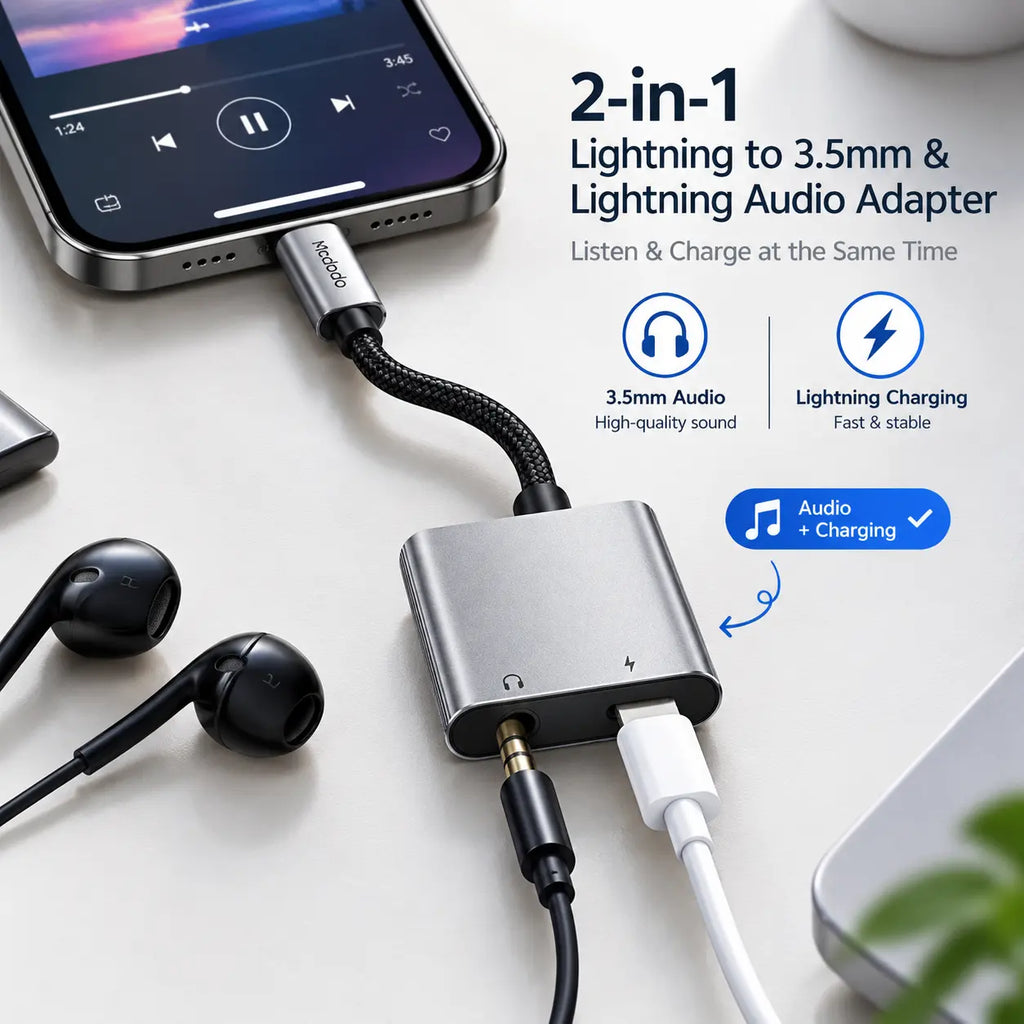 McDoDo CA-554 2-in-1 Lightning Audio Adapter – Charge & Listen Simultaneously