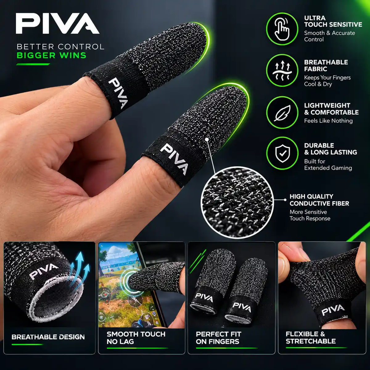 PIVA Mobile Gaming Finger Cots – 5 Pairs, 5 Colors