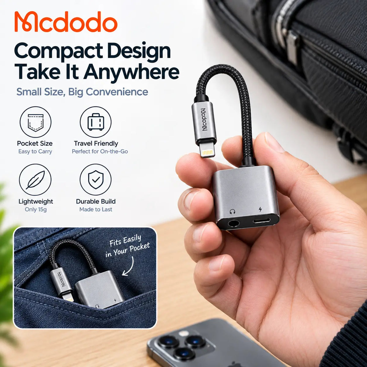 McDoDo CA-554 2-in-1 Lightning Audio Adapter – Charge & Listen Simultaneously