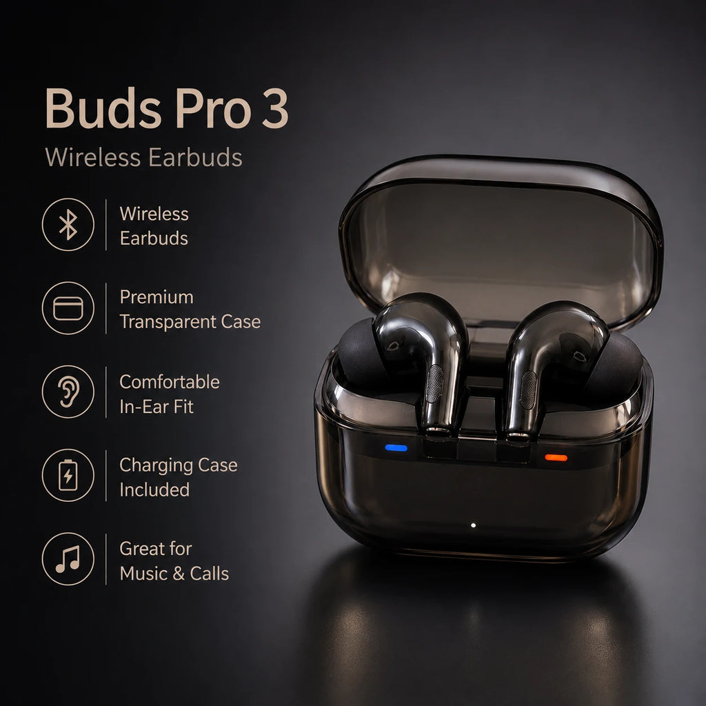 Buds Pro 3 Wireless Earbuds – Transparent Charging Case