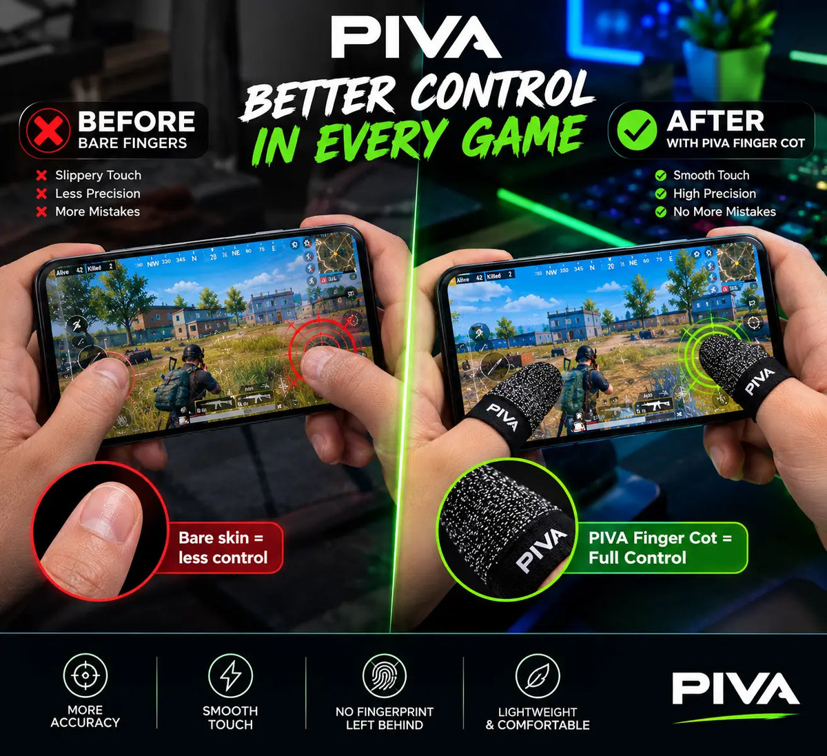 PIVA Mobile Gaming Finger Cots – 5 Pairs, 5 Colors