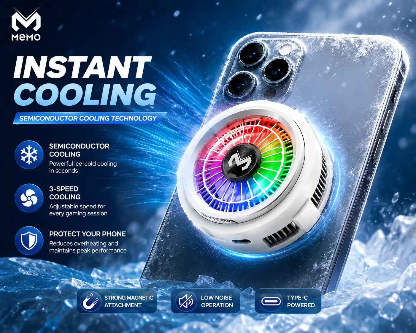 MEMO CX20 Magnetic Phone Cooler RGB – Semiconductor Mobile Cooling Fan for PUBG, Gaming & Fast Charging