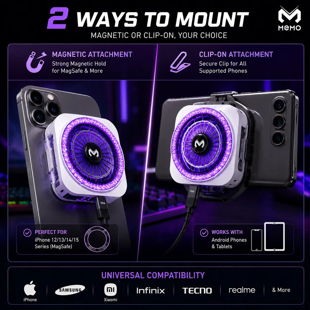 MEMO CX21 Magnetic Phone Cooler 18W RGB Gaming Cooling Fan | Magnetic & Clip-On