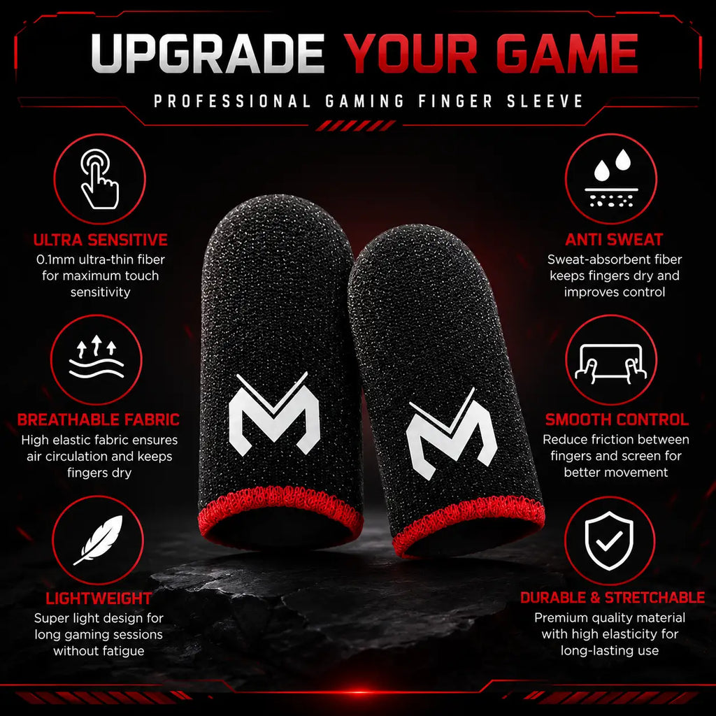 MEMO Mobile Gaming Finger Sleeves | Anti-Sweat Thumb Sleeves for PUBG, BGMI, COD Mobile & All Touchscreen Games (1 Pair)