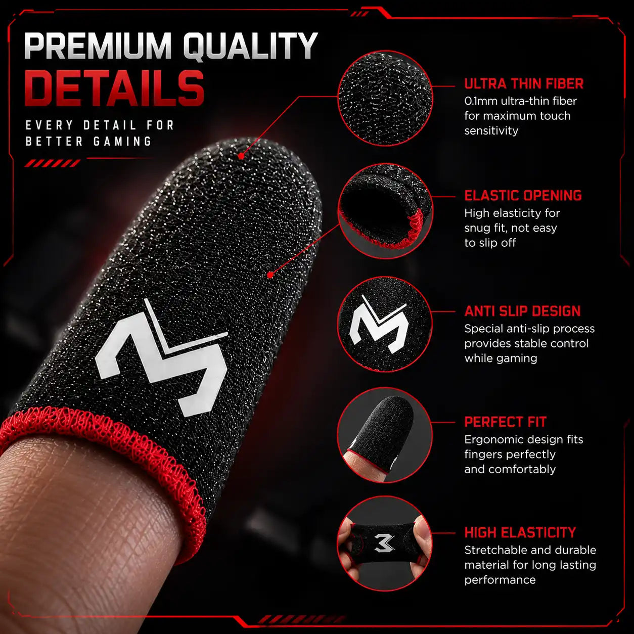 MEMO Mobile Gaming Finger Sleeves | Anti-Sweat Thumb Sleeves for PUBG, BGMI, COD Mobile & All Touchscreen Games (1 Pair)