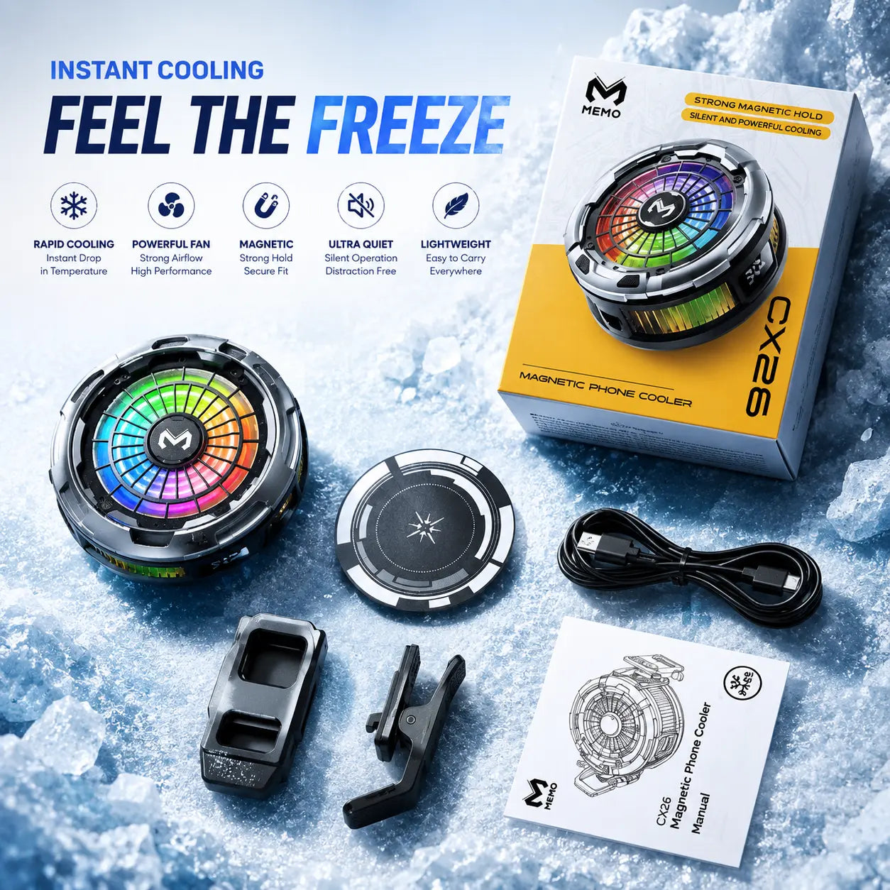 MEMO CX26 Magnetic Phone Cooler – 30W RGB Gaming Cooling Fan